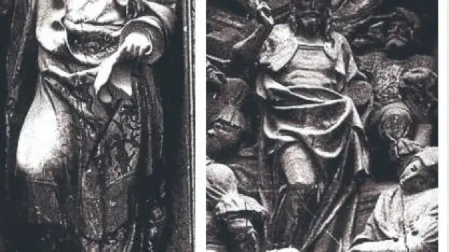 Estos son dos de los cuatro relieves que fueron robados en enero de 1989 y una figura de San Juan Evangelista, la única que sustrajeron. El resto estaban guardadas en un armario