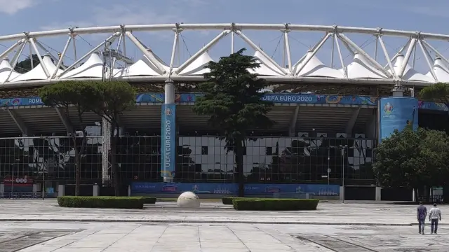 Vista del estadio Olímpico de Roma, preparado para albergar el Italia-Turquía de la Eurocopa.