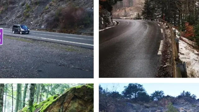 Cuatro imágenes de los problemas en los 60 kilómetros que van de Laruns a Biescas.