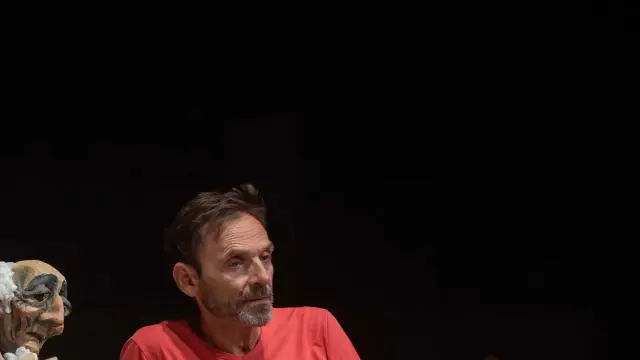 Pedro Rebollo en un ensayo de 'Caín de Saramago' en el verano de 2019.