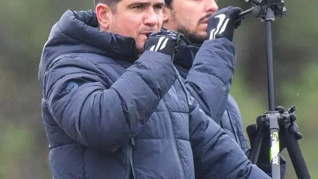 Xisco Muñoz, durante un entrenamiento de la SD Huesca.