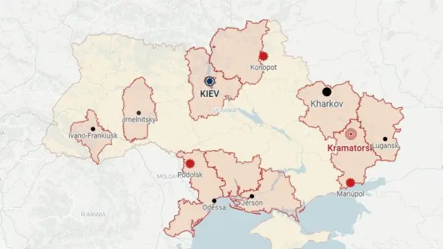 Mapa de la invasión rusa a Ucrania