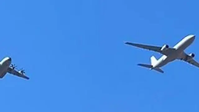 Aviones del Ejército del Aire sobrevolando Madrid en un ensayo este viernes
