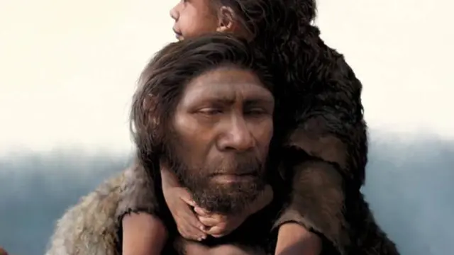 Reconstrucción de un padre neandertal y su hija.