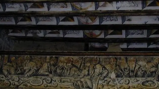Una de las escasas fotografías que se tiene de las pinturas de la antigua iglesia de San Andrés de Uncastillo