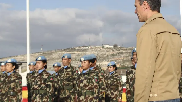 El presidente del Gobierno, Pedro Sánchez, visita este miércoles la Base Miguel de Cervantes, en Marjayun, (Líbano