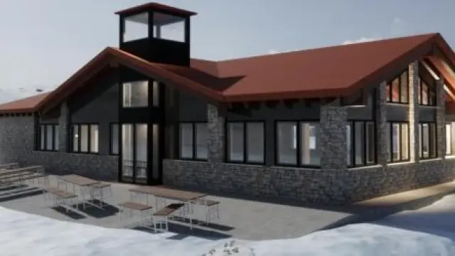 Recreación virtual de la futura cafetería Sarrios de la estación de Astún.