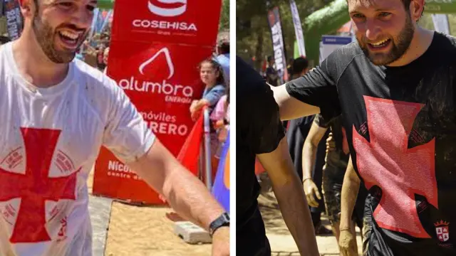 De izquierda a derecha, Gonzalo Palacín, concejal y senador del PSOE, e Isaac Claver, alcalde de Monzón y próximo presidente de la DPH, cruzando la meta de la Templar Race.