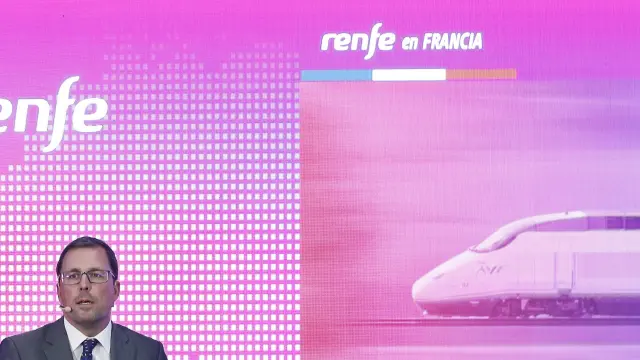 El presidente de Renfe, Raül Blanco, durante la rueda de prensa que ha ofrecido este lunes en Barcelona.