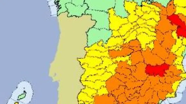 Aviso de Aemet de nivel de alerta (roja) por temperaturas máximas para el martes en Aragón.