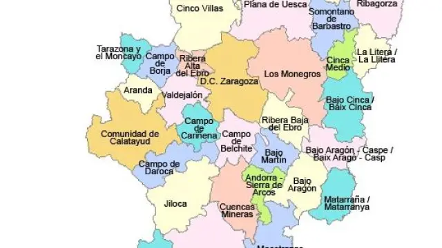 Mapa de las Comarcas de Aragón.