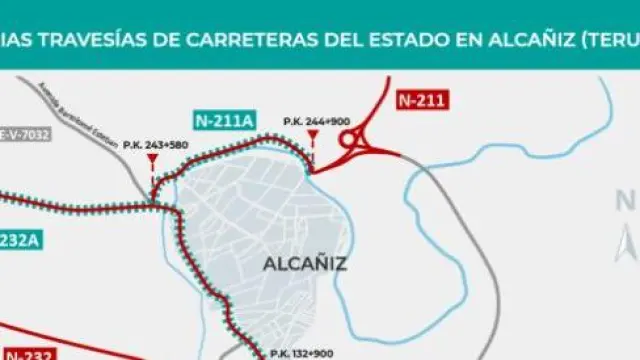 Mapa de humanización de varias travesías de carreteras del estado en Alcañiz (Teruel).