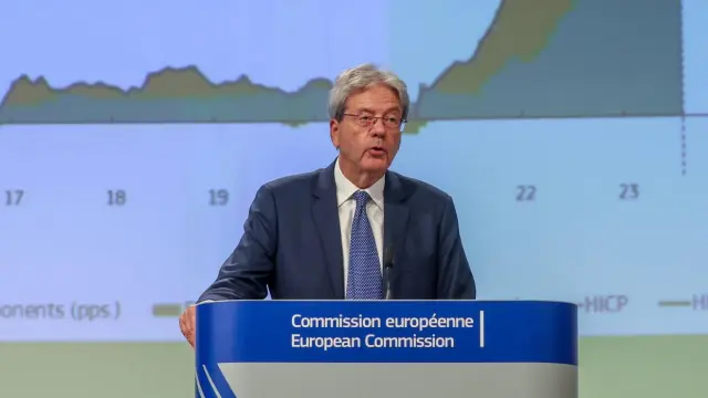 Paolo Gentiloni, durante una rueda de prensa para presentar las previsiones económicas europeas del verano de 2023 en Bruselas, Bélgica.