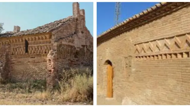 Antes y después de la iglesia de Nuestra Señora de Gañarul de Agón