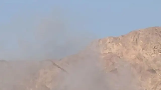 Dust is seen as Egyptian security sources told Reuters that a projectile fell in the Red Sea resort town of Nuweiba, Egypt, October 27, 2023, in this screen grab obtained from a social media video. Ahmed Ona via REUTERS THIS IMAGE HAS BEEN SUPPLIED BY A THIRD PARTY. MANDATORY CREDIT.