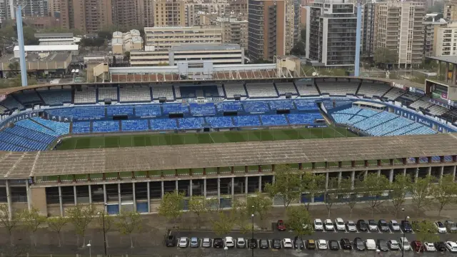 Vista del campo municipal de fútbol de La Romareda, en la avenida de Isabel la Católica