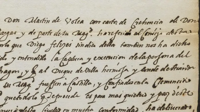 Parte del documento del archivo municipal de Bolea con el que la Hoya conmemora el aniversario de la ejecución del Justicia de Aragón por orden del rey Felipe II.