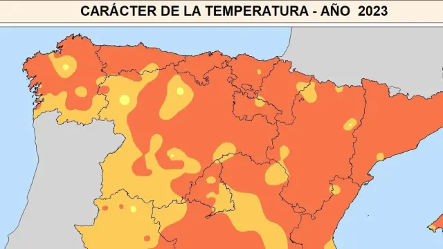 Temperaturas en España en 2023. EC = Extremadamente cálido. MC = Muy cálido. C = Cálido. N = Normal. F = Frío. MF = Muy frío. EF = Extremadamente frío...AEMET..18/01/2024 [[[EP]]]