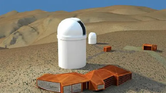 Recreación del futuro telescopio Actuel, con instalaciones auxiliares mimetizadas con el entorno