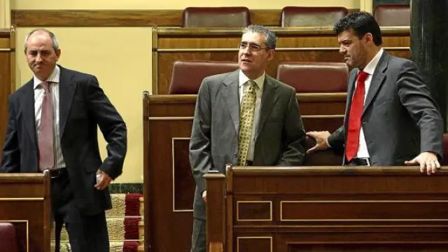 Los diputados autonómicos Carlos Tomás, Chesús Bernal y Javier Allué, en el Congreso.