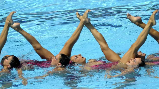 Una imagen de la ejecución del quipo de natación sincronizada de España.