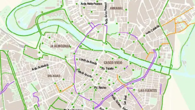 Plano del carril bici y de las estaciones de Bizi