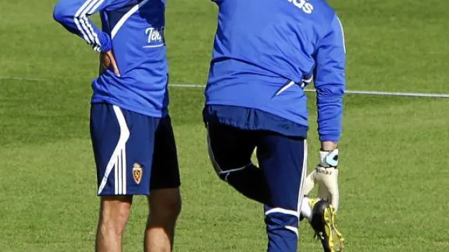 Pavón y López Vallejo, en un entrenamiento del Real Zaragoza.
