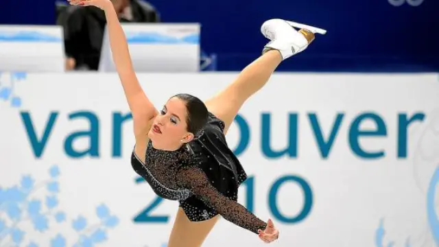 La española Sonia Lafuenta, durante su actuación en el programa corto de patinaje artístico.
