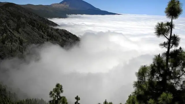 Un conjunto de nubes bajas rodea el volcán del Teide.
