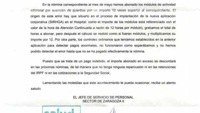 Médicos del Servet reciben por un error informático un ingreso extra de hasta 8.000 euros