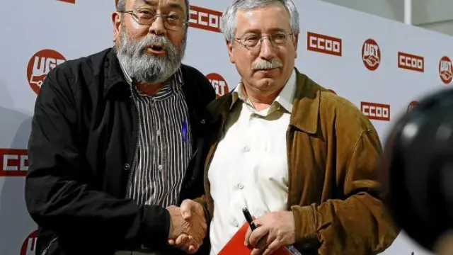 Cándido Méndez e Ignacio Fernández Toxo, líderes de UGT y CC. OO., ayer.
