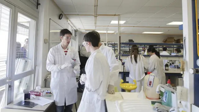 Algunos estudiantes en los laboratorios de la Universidad de Zaragoza