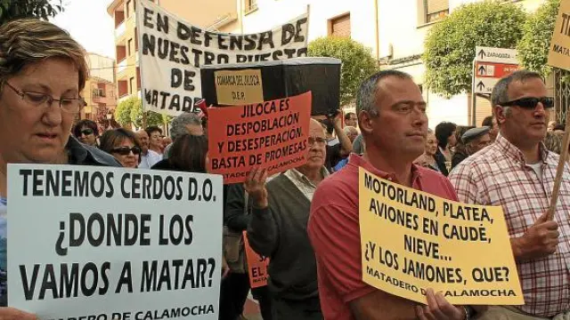 La manifestación en apoyo a la plantilla de Pelbor recorrió las calles de Calamocha.