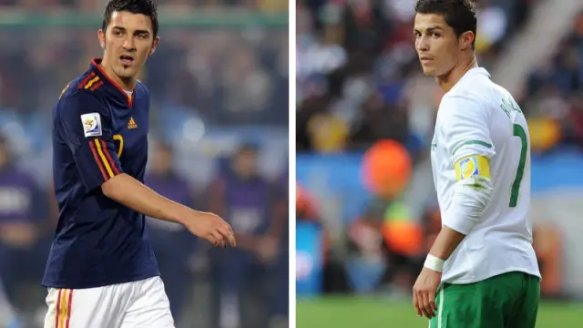 Villa y Cristiano los delanteros de España y Portugal