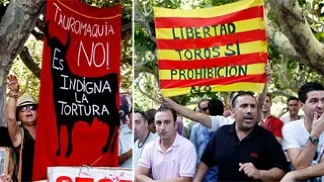 Manifestaciones de taurinos y antitaurinos en Barcelona