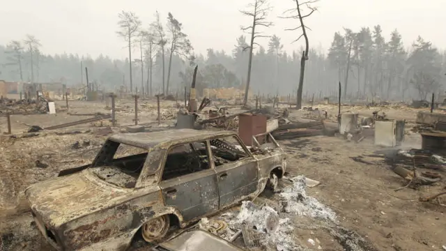 La localidad de Mokhovoye se encuentra en este estado de devastación a causa de las llamas