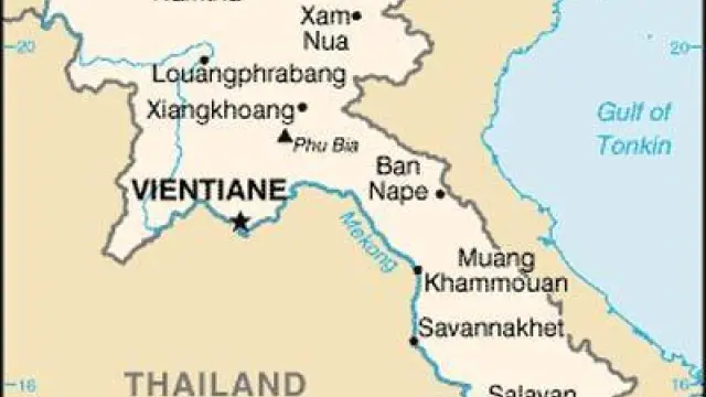 Mapa de Laos. Marcado en rojo, el lugar aproximado del accidente.
