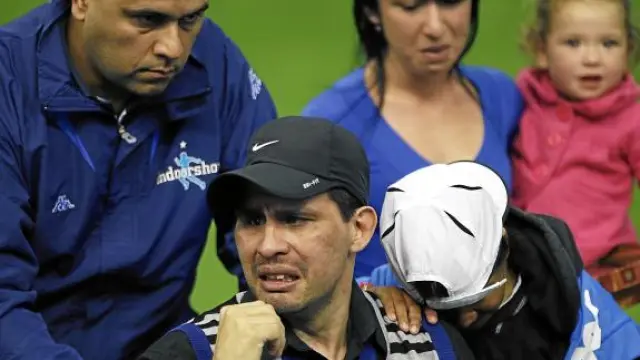 Fernando Cáceres durante el homenaje que le ridió el fútbol argentino.