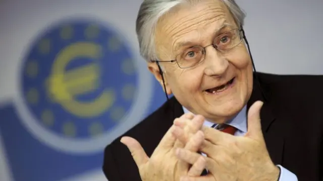 Jean-Claude Trichet, presidente del BCE, durante la rueda de prensa de hoy en Fráncfort