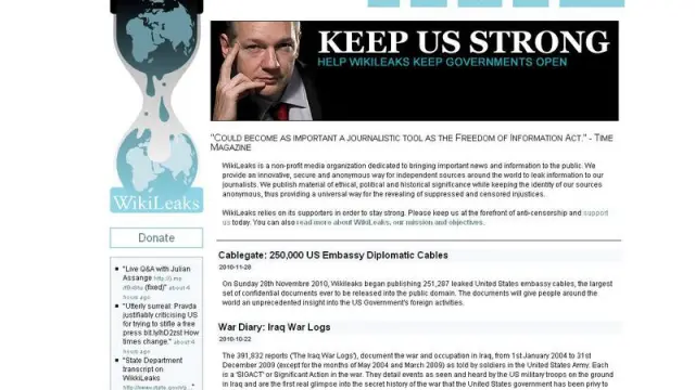 Captura de la web suiza de Wikileaks.