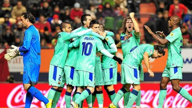 Los jugadores del Barcelona celebrando un gol.