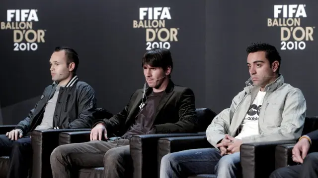 Los tres finalistas al Balón de Oro en rueda de prensa.