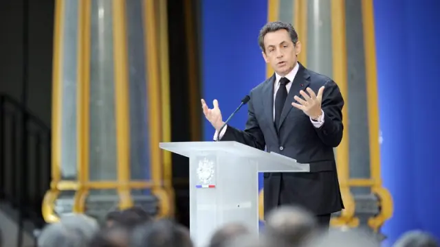 El primer ministro francés, Nicolás Sarkozy, hoy en París