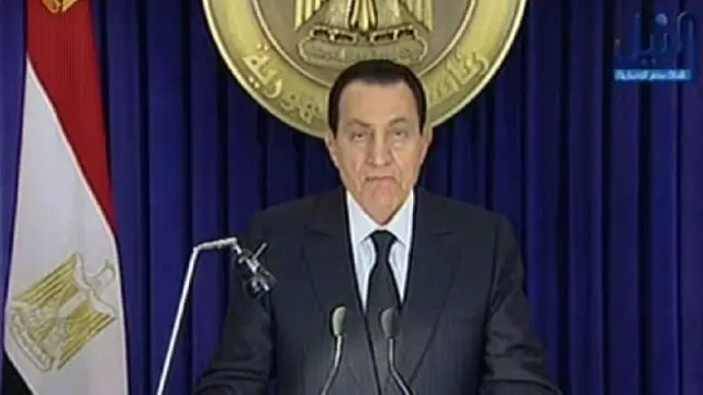 Hosni Mubarak durante su discurso