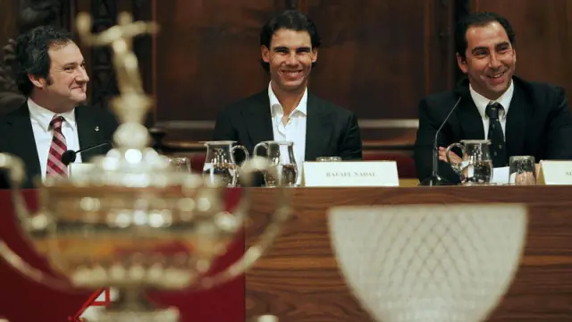 Nadal y Albert Costa durante la presentación del Torneo Conde de Godó