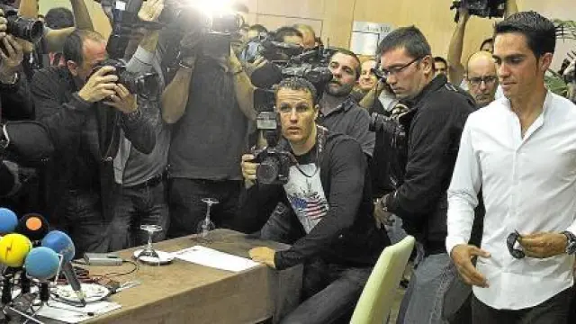 Imagen de la comparecencia pública de Alberto Contador durante la pretemporada en Palma de Mallorca.
