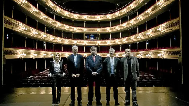 Los cinco candidatos a la alcaldía de Zaragoza en el Teatro Principal.