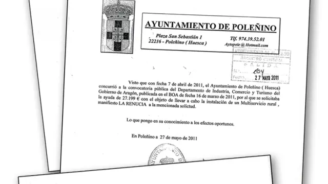 El nuevo equipo de gobierno ha enviado una copia de los tres escritos en los que Rodríguez renuncia a las subvenciones.