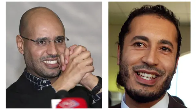 Al-Saadi Gadafi (d) y Saif al-Islam Gadafi (i)