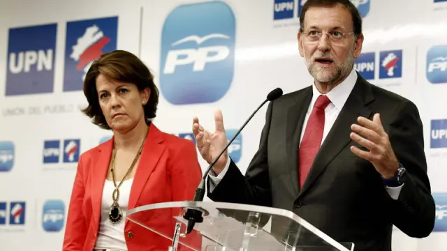 Mariano Rajoy, en Pamplona, junto a la presidenta de UPN, Yolanda Barcina